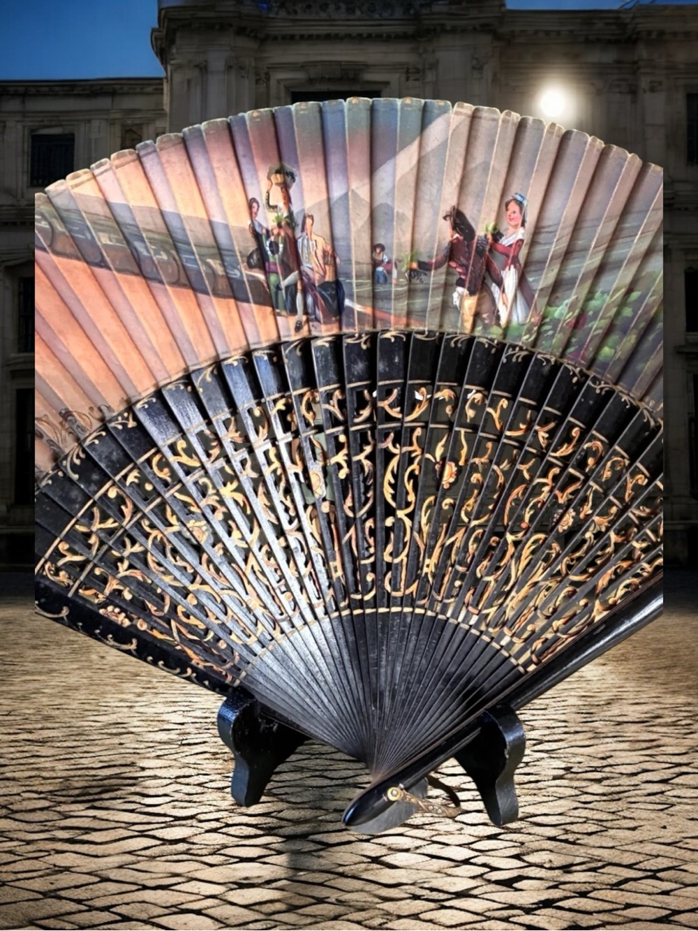 Antique Hand Painted Fan “La Vendimia” by Goya ~ Signed ~ Early 19th Century